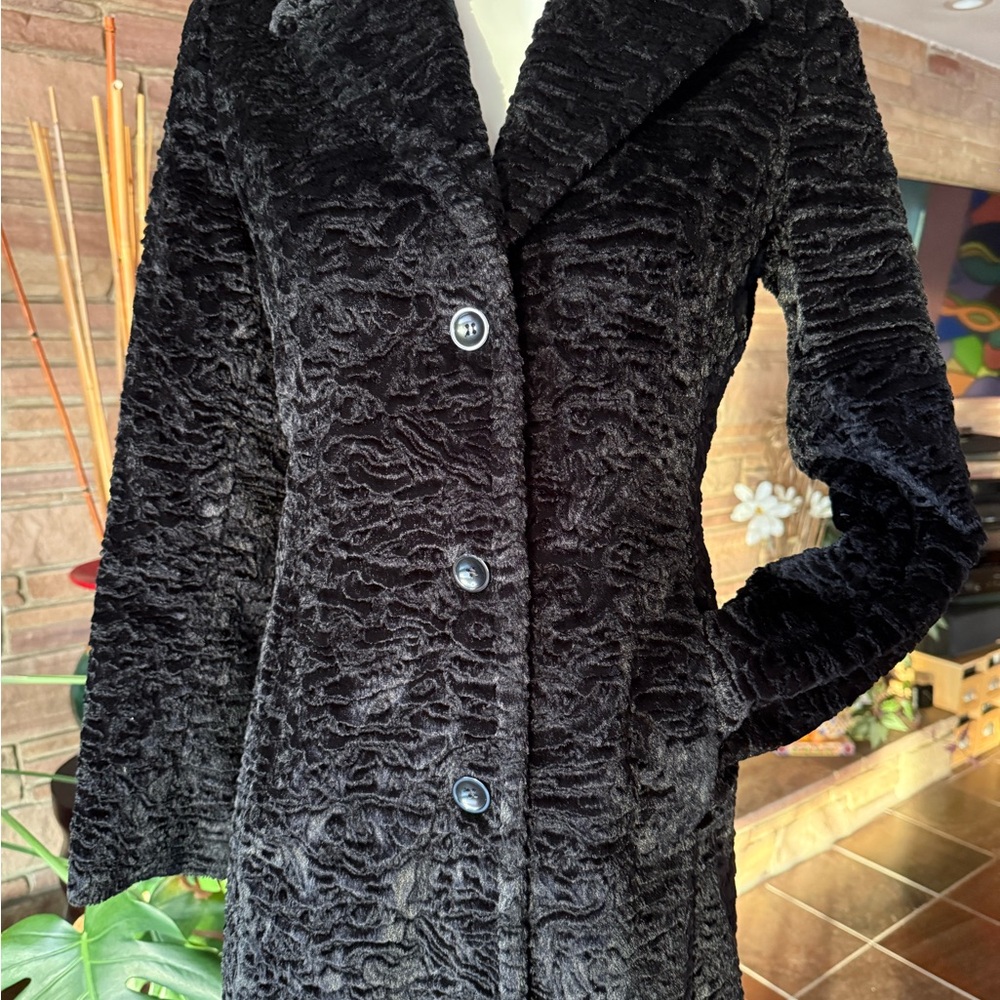 bebe faux lambswool evening coat